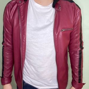 Faux Leather jacket with hoodie
